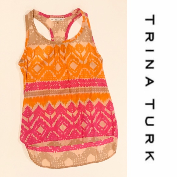 TRINA TURK silk colorful racerback tank sz Medium - Picture 1 of 9